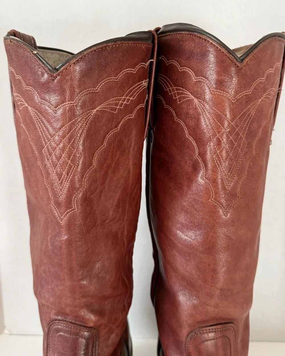 Vtg Frye Leather Cowboy Boots 3029 Brown Western Stitched USA 80s Sz 8.5 EE Wide